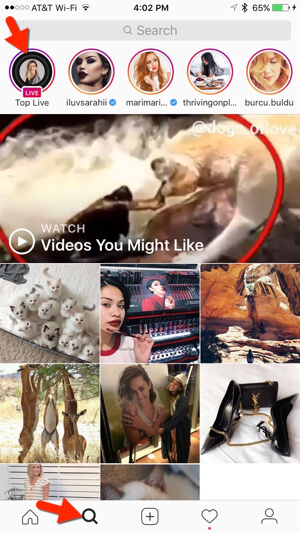 Instagram juga menampilkan video langsung saat ini di tab Jelajahi.