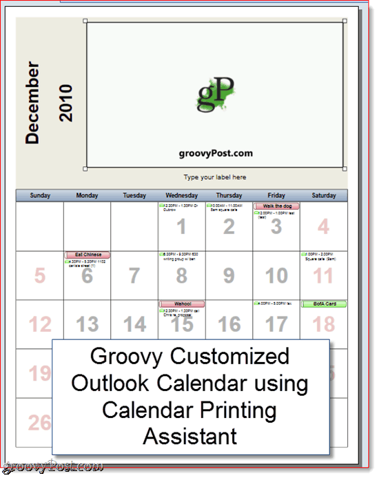 Kalender Pencetakan Asisten Outlook 2010