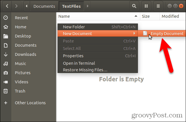 Buat dokumen kosong baru di Nautilus di Ubuntu Linux