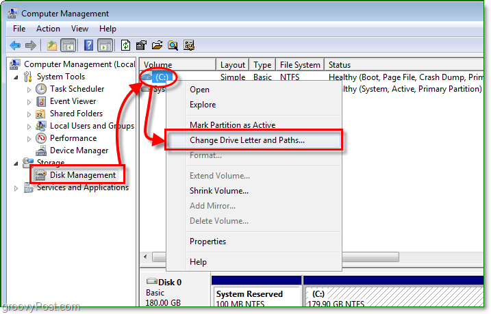 gunakan fitur manajemen disk untuk masuk ke dialog ubah huruf drive di windows 7