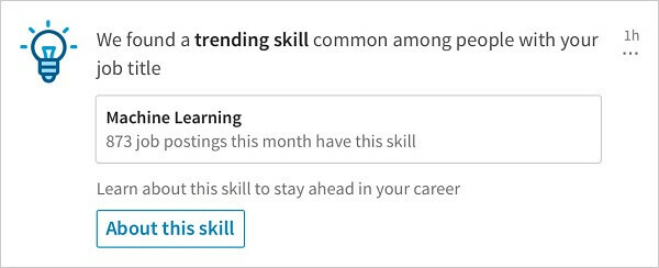 LinkedIn meluncurkan pemberitahuan baru yang membagikan keterampilan tren yang relevan di antara orang-orang dengan jabatan yang sama dengan Anda.
