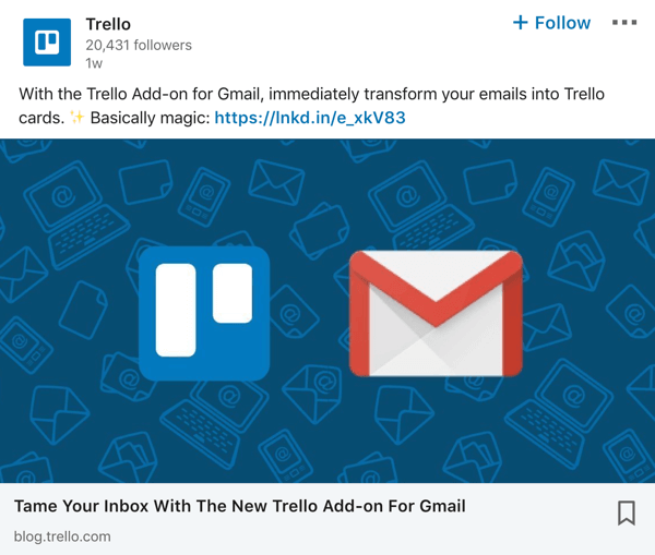 Contoh posting halaman perusahaan Trello LinkedIn.