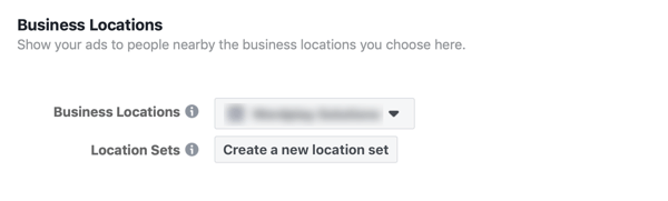 Pilihan untuk membuat set lokasi baru untuk iklan bisnis Facebook Anda.