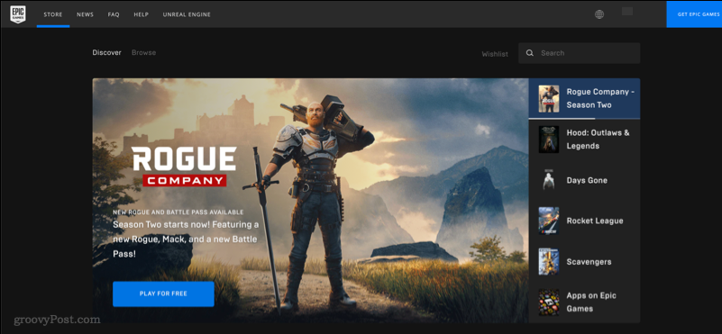 Tangkapan layar yang menunjukkan situs web Epic Games Store