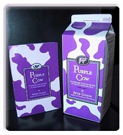 Purple Cow edisi pertama datang dalam karton susu.