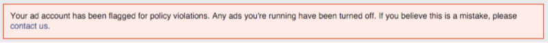 Pesan di layar Iklan Facebook: Akun Anda Telah Ditandai karena Pelanggaran Kebijakan