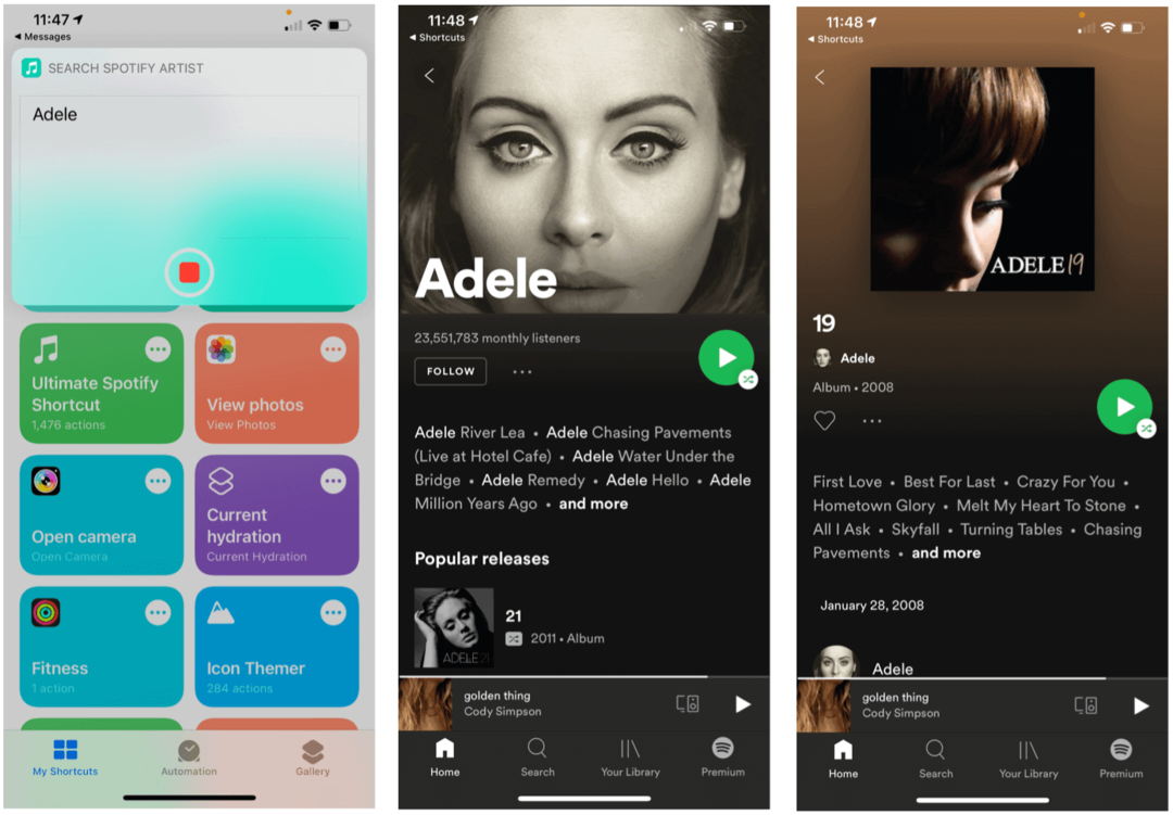 Pintasan Siri untuk artis pencarian Spotify Siri