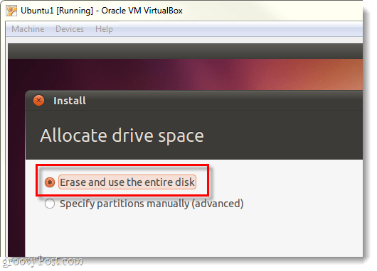 hapus dan gunakan seluruh disk untuk ubuntu