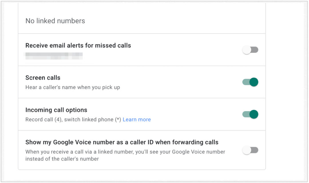Opsi panggilan masuk Google Voice