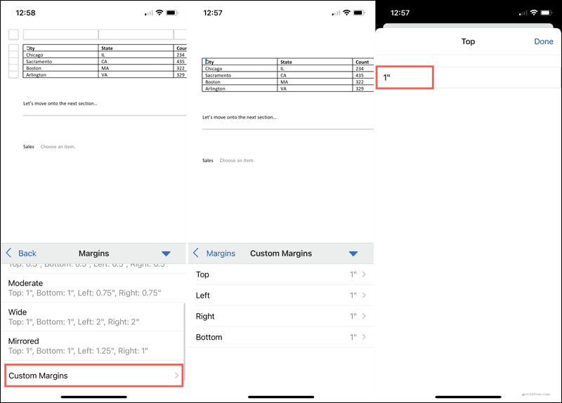 Margin khusus di Word di ponsel