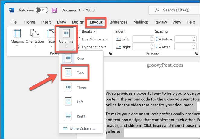 Setel dua kolom di Word