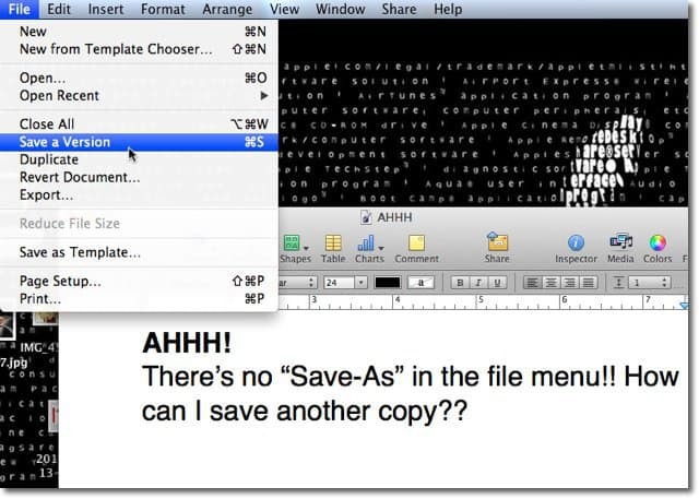 Mac OS X Lion: Simpan-Sebagai dengan Versi