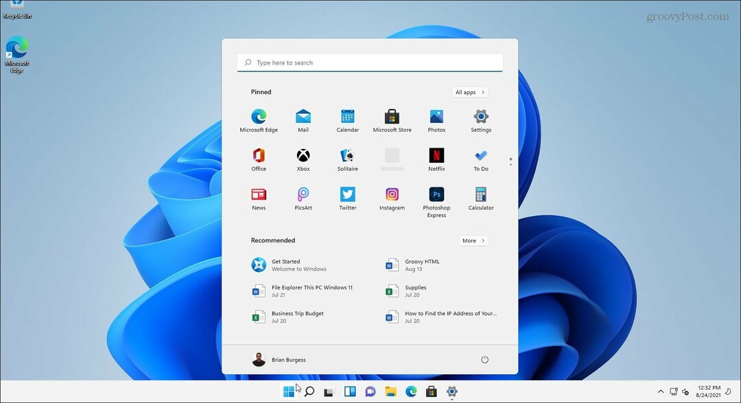 Menu Mulai Desktop Terinstal Windows 11