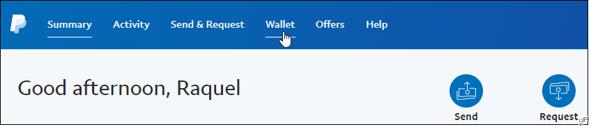 Klik tab Dompet di PayPal