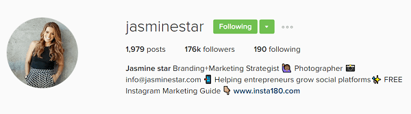Biografi profil Instagram Jasmine Star menunjukkan nilainya.