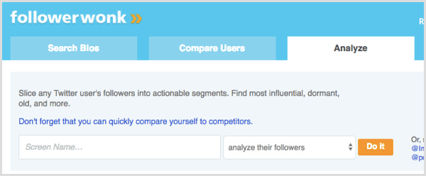 Pencarian FollowerWonk untuk menganalisis pengikut pengguna Twitter